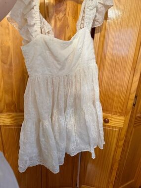 Cream Lace Ruffle Strap Mini Dress